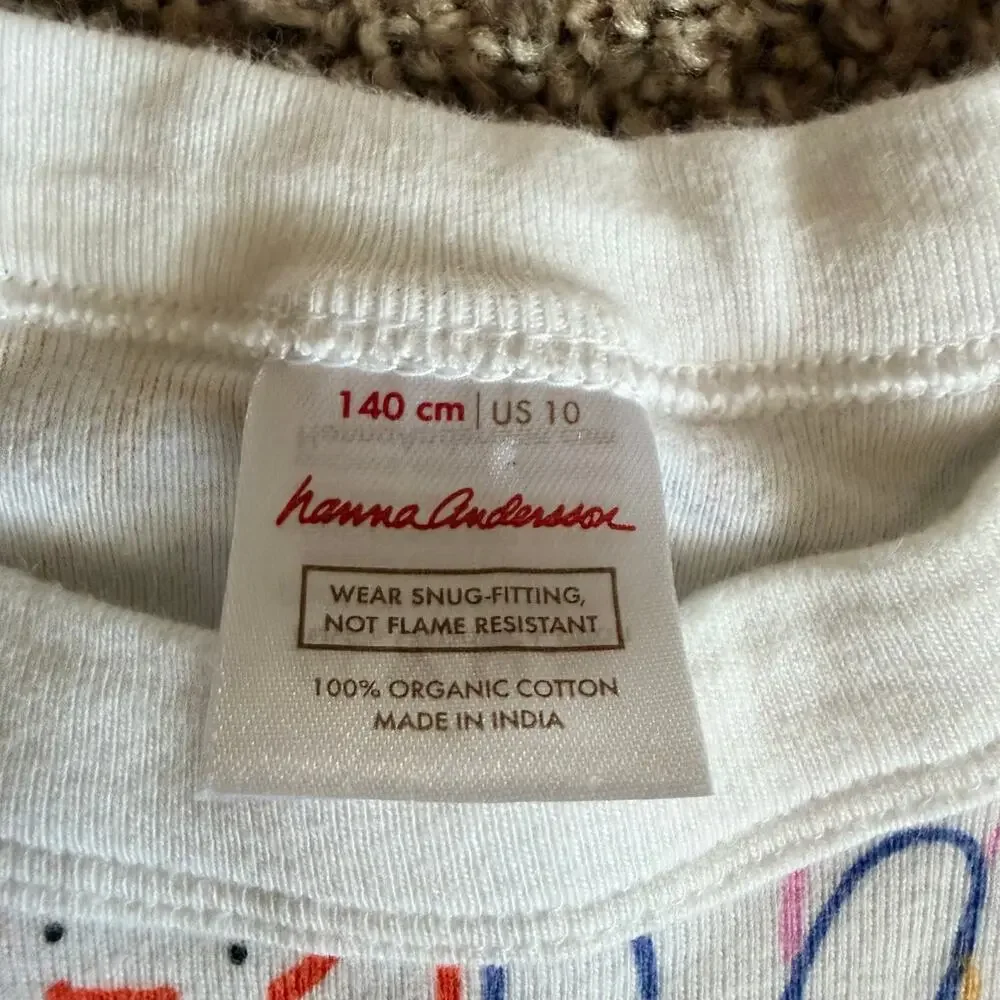 Hanna Anderson Pajama Shirt Shorts Set Size 10 Bunny Rabbit Rainbow